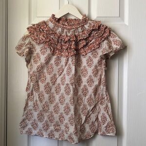 Mares Ruffled Floral Print Short-Sleeve Top in Cream and Rust